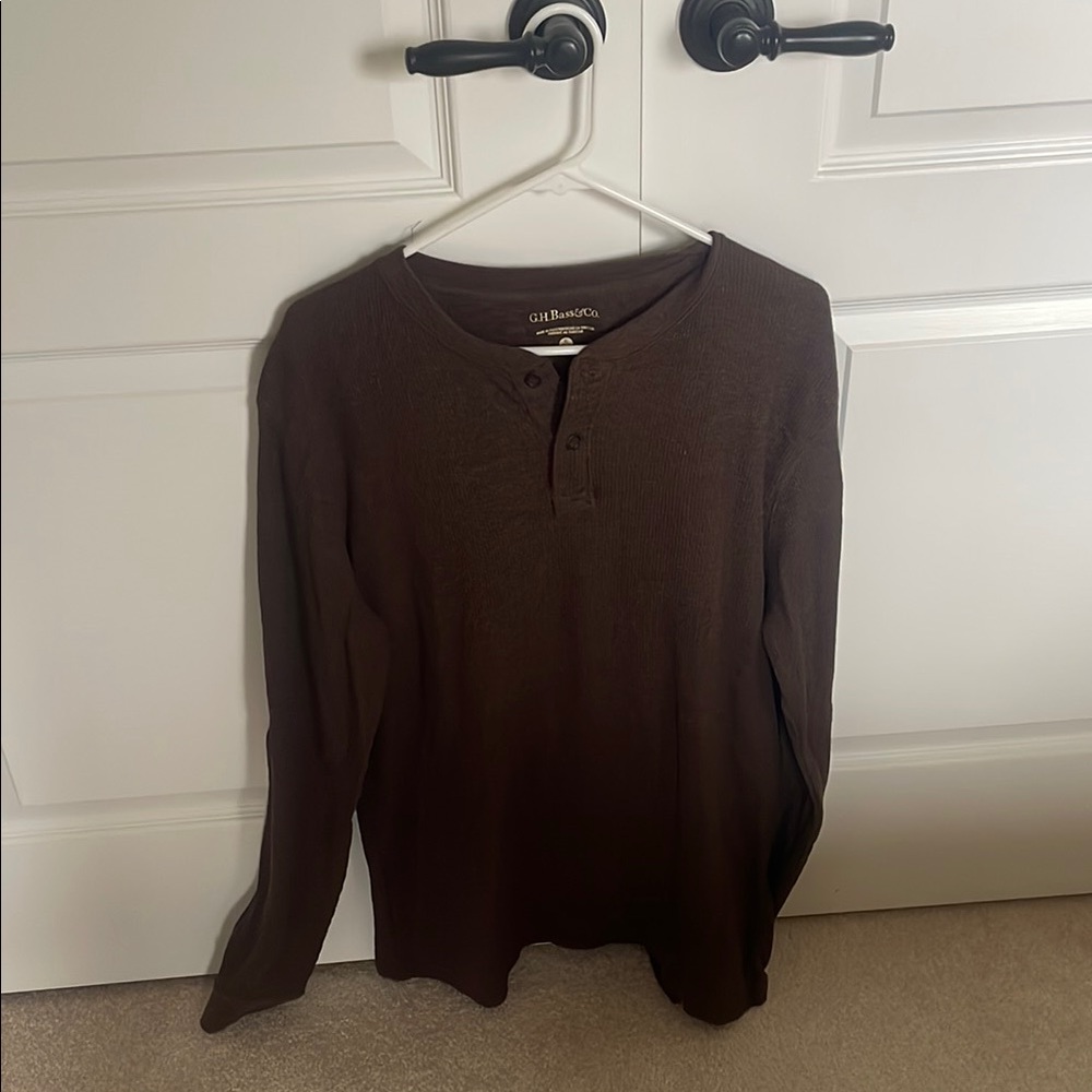 G.H. Bass & Co. Brown Long Sleeve Henley Shirt